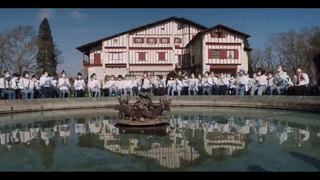Students of a school in the French Basque Country applaud Beethoven's Fifth Symphony